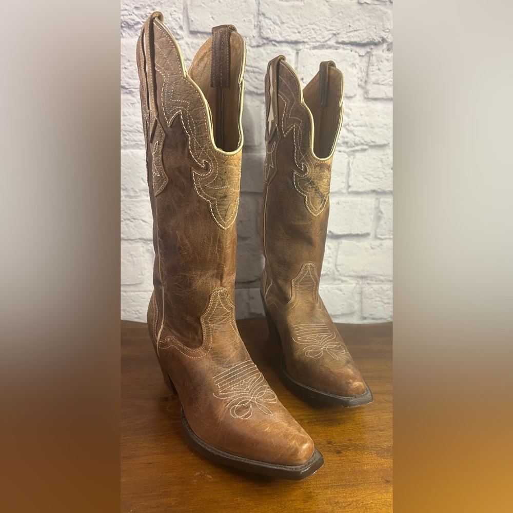 J.B. Dillon Rustic Brown Cowboy Boots with Stitching